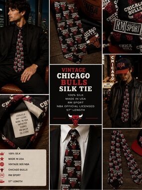 Vintage Chicago Bulls Silk Tie NBA Basketball Michael Jordan 90s RM Sport Fans
